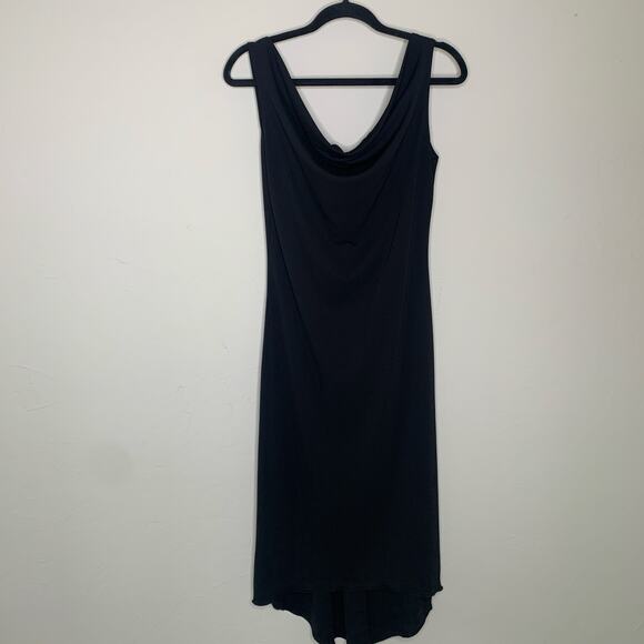 French Curve Black Draped Neck Back V Neck Sz Large - Picture 6 of 10